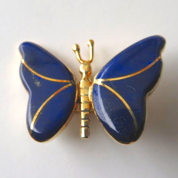 Lapis In 18K Yellow Gold Butterfly Brooch/Pendant - Picture 6 of 12
